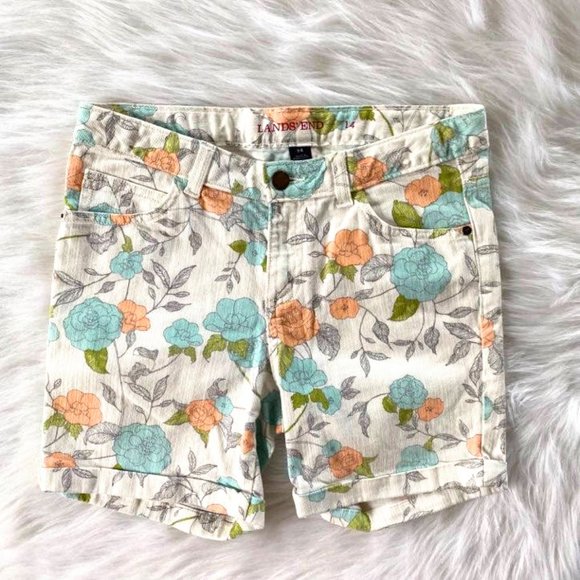 Lands' End Other - Lands End Girls White Floral Denim Shorts Size 14